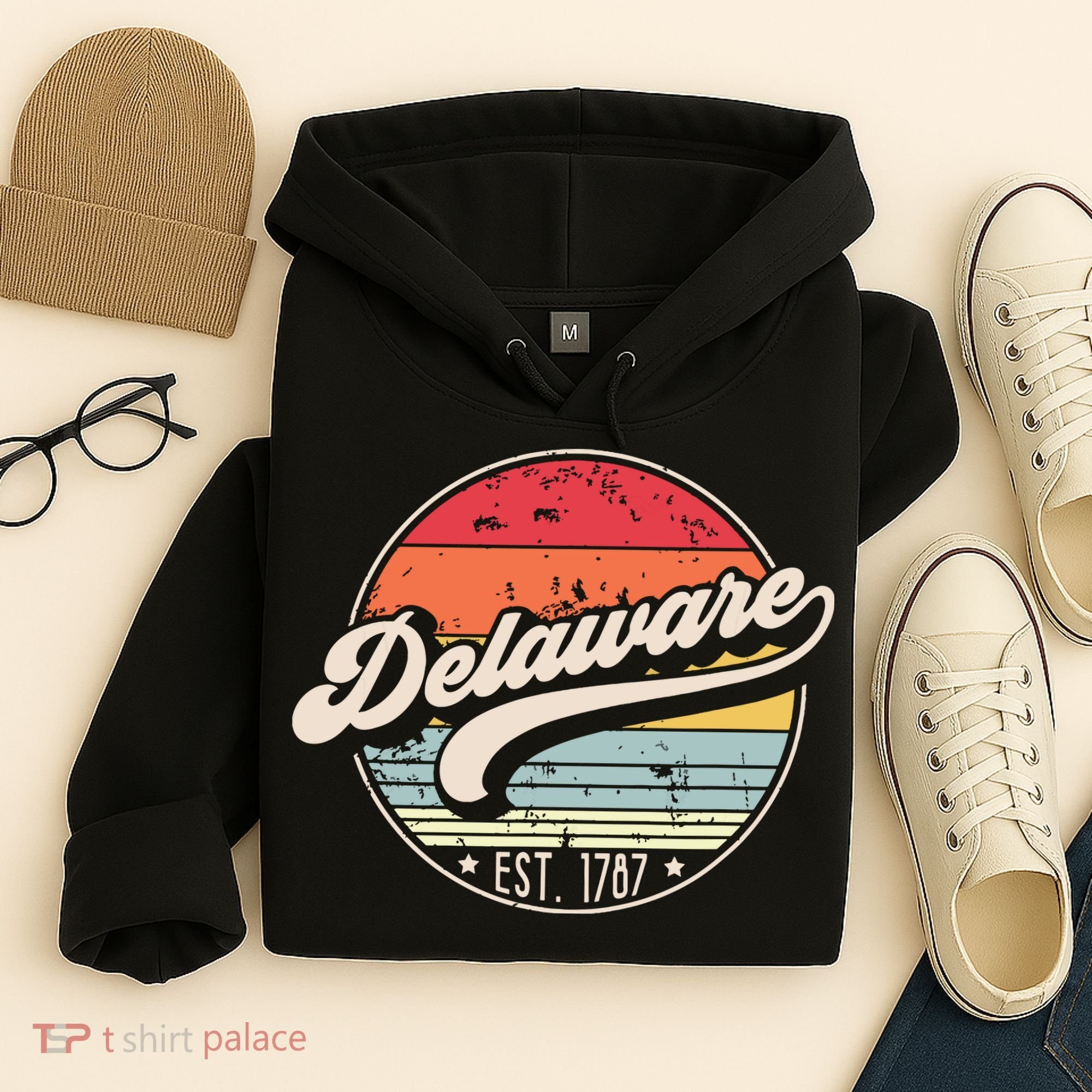 Retro Delaware Home State De Cool 70s Style Sunset Hoodie