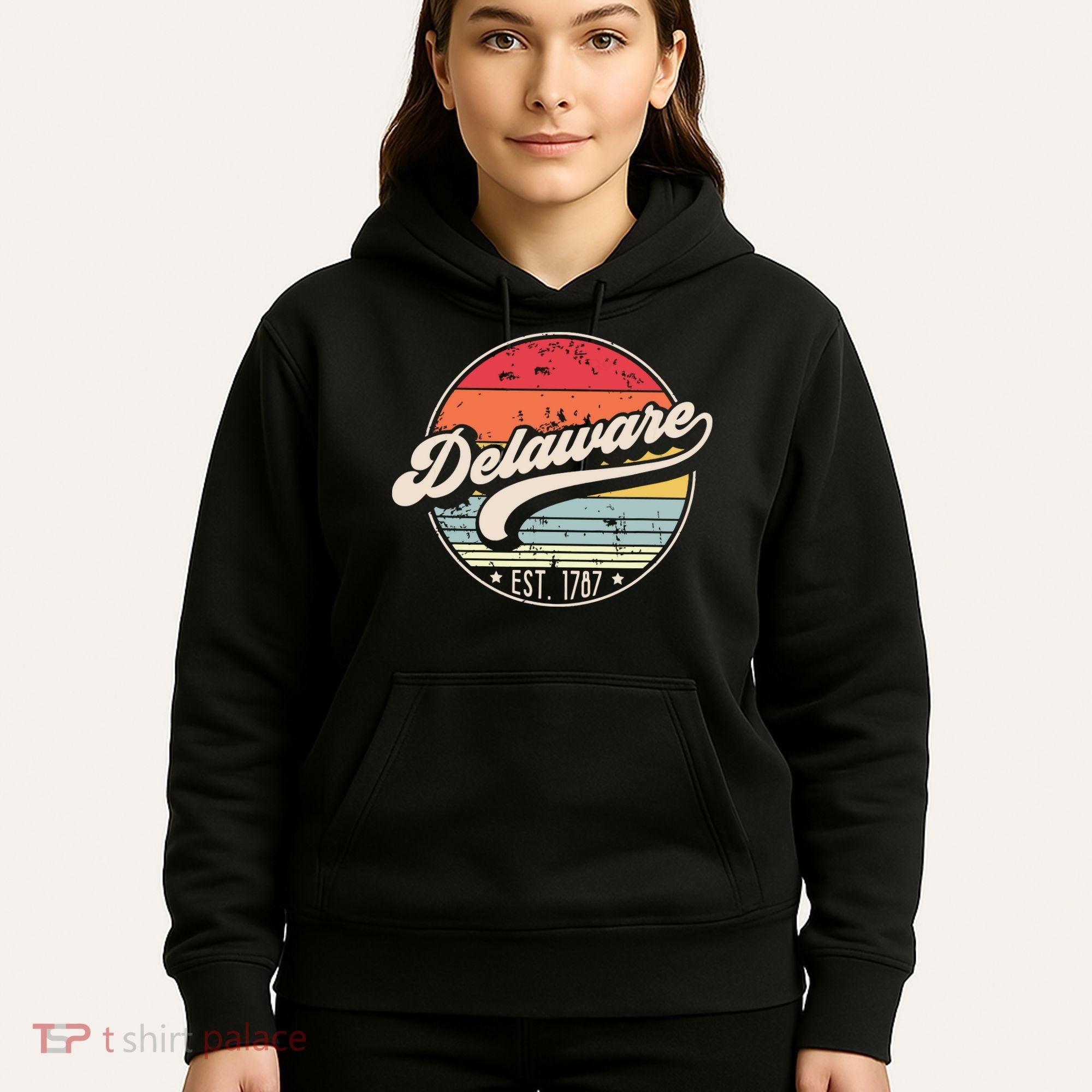 Retro Delaware Home State De Cool 70s Style Sunset Hoodie