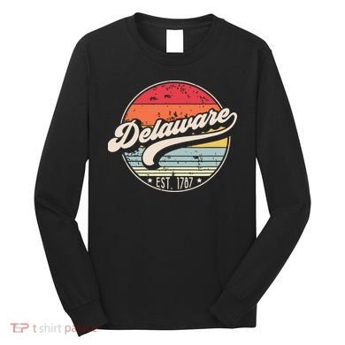 Retro Delaware Home State De Cool 70s Style Sunset Long Sleeve Shirt