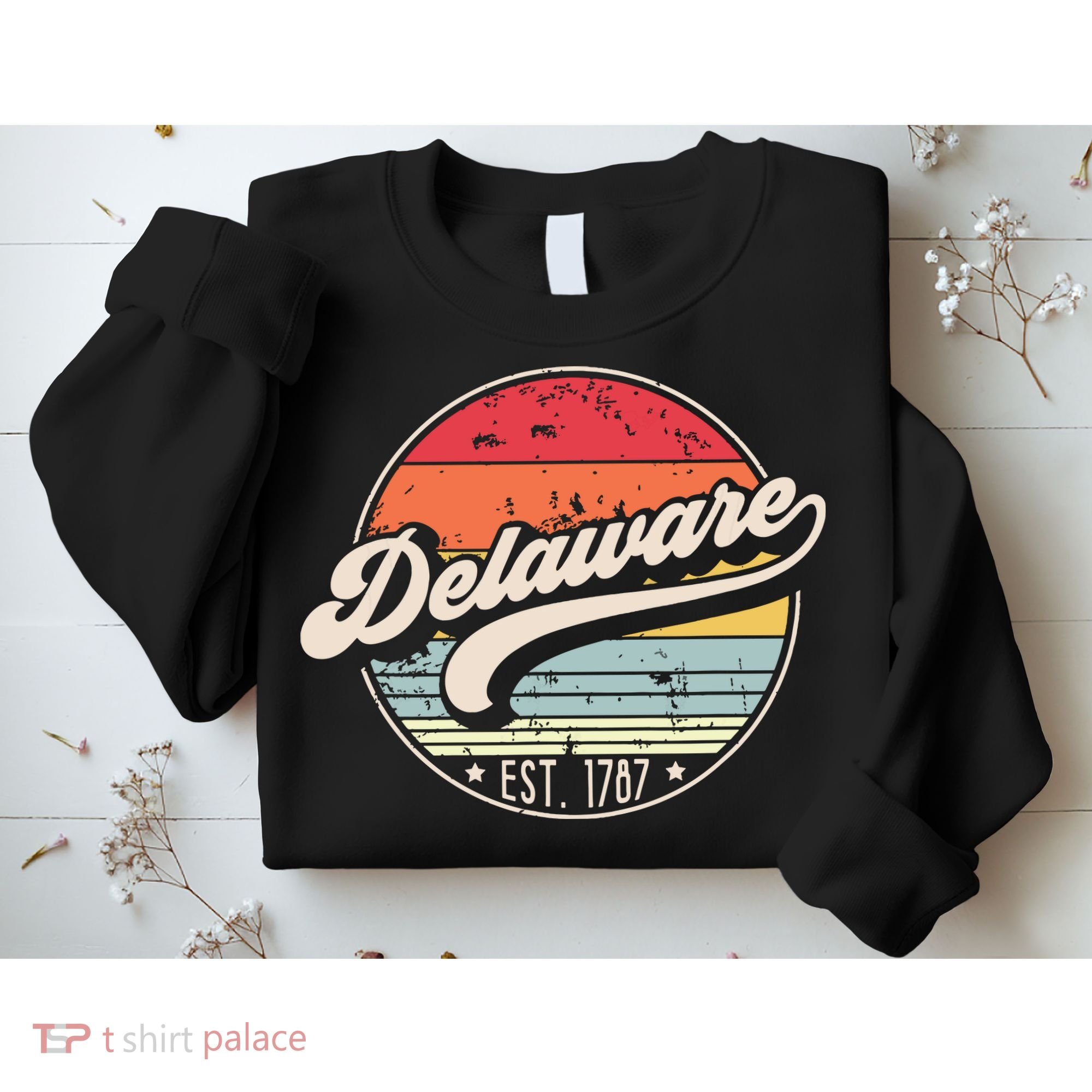 Retro Delaware Home State De Cool 70s Style Sunset Sweatshirt