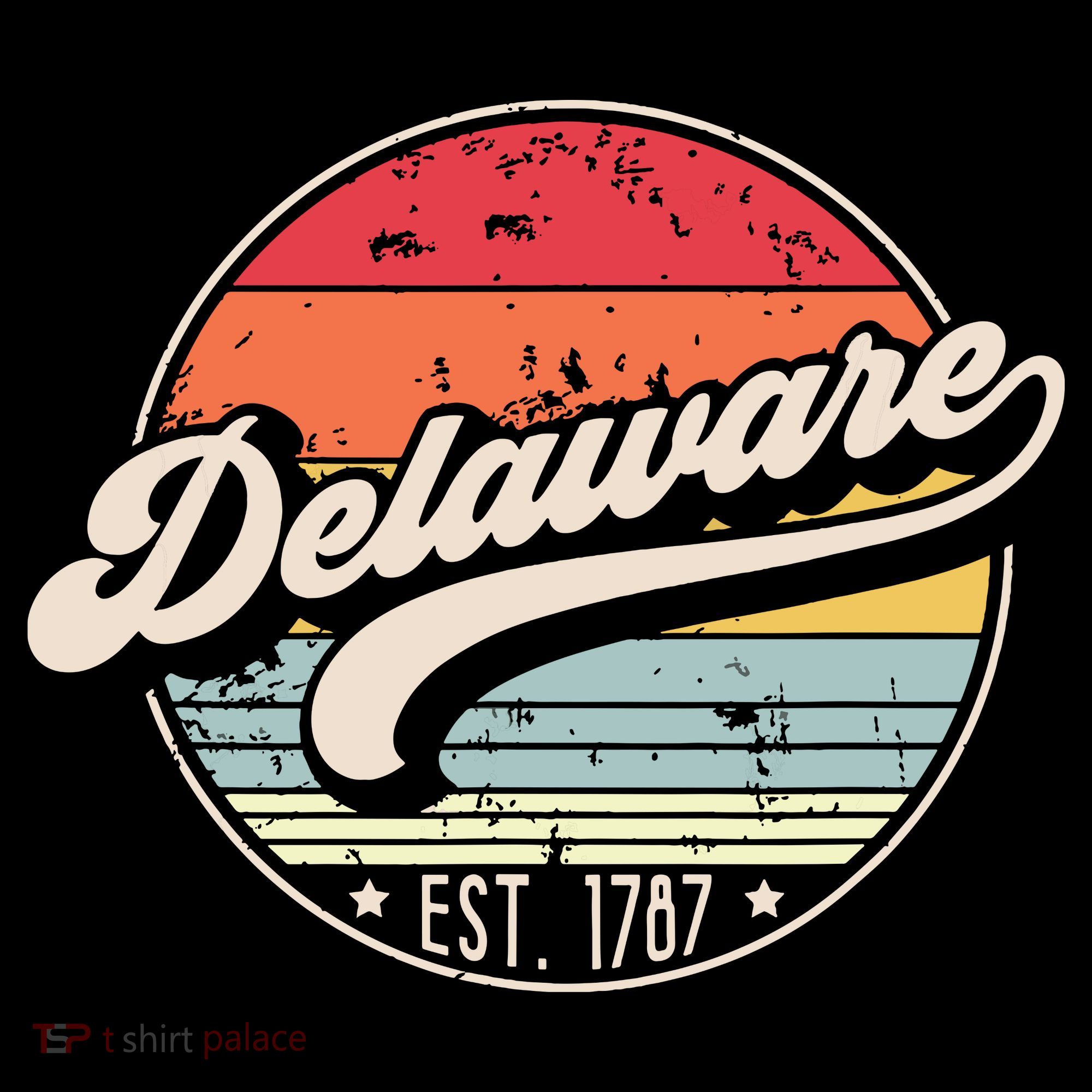 Retro Delaware Home State De Cool 70s Style Sunset T-Shirt