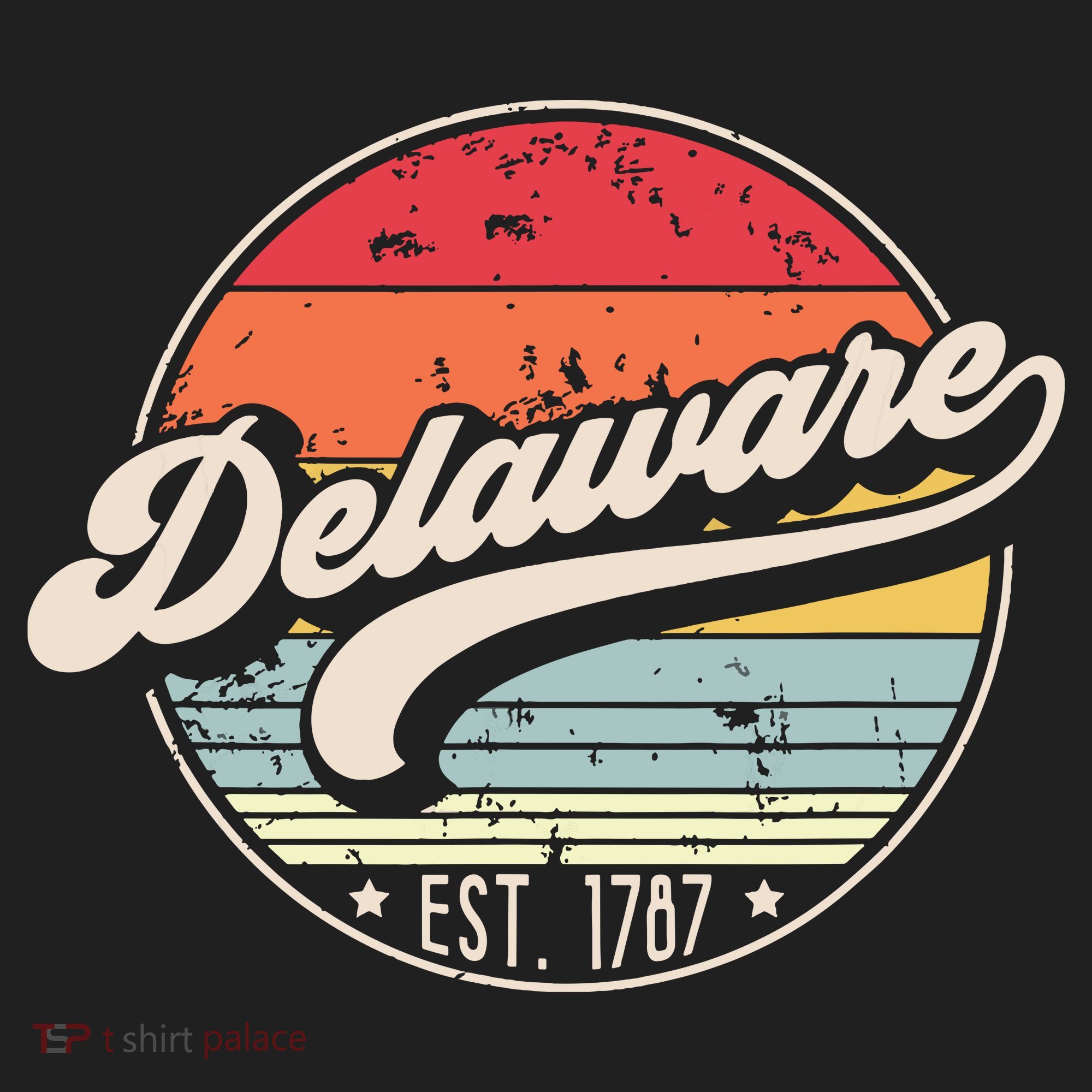 Retro Delaware Home State De Cool 70s Style Sunset Beanie
