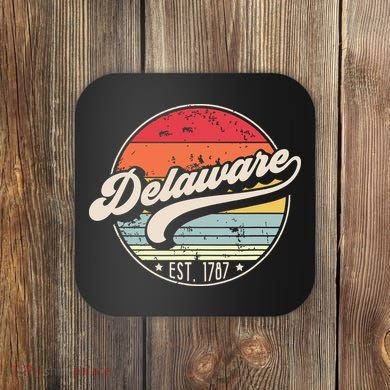 Retro Delaware Home State De Cool 70s Style Sunset Coaster