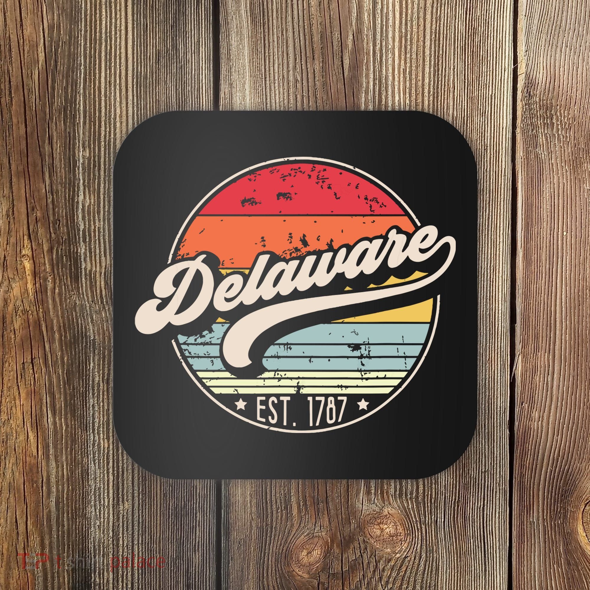 Retro Delaware Home State De Cool 70s Style Sunset Coaster
