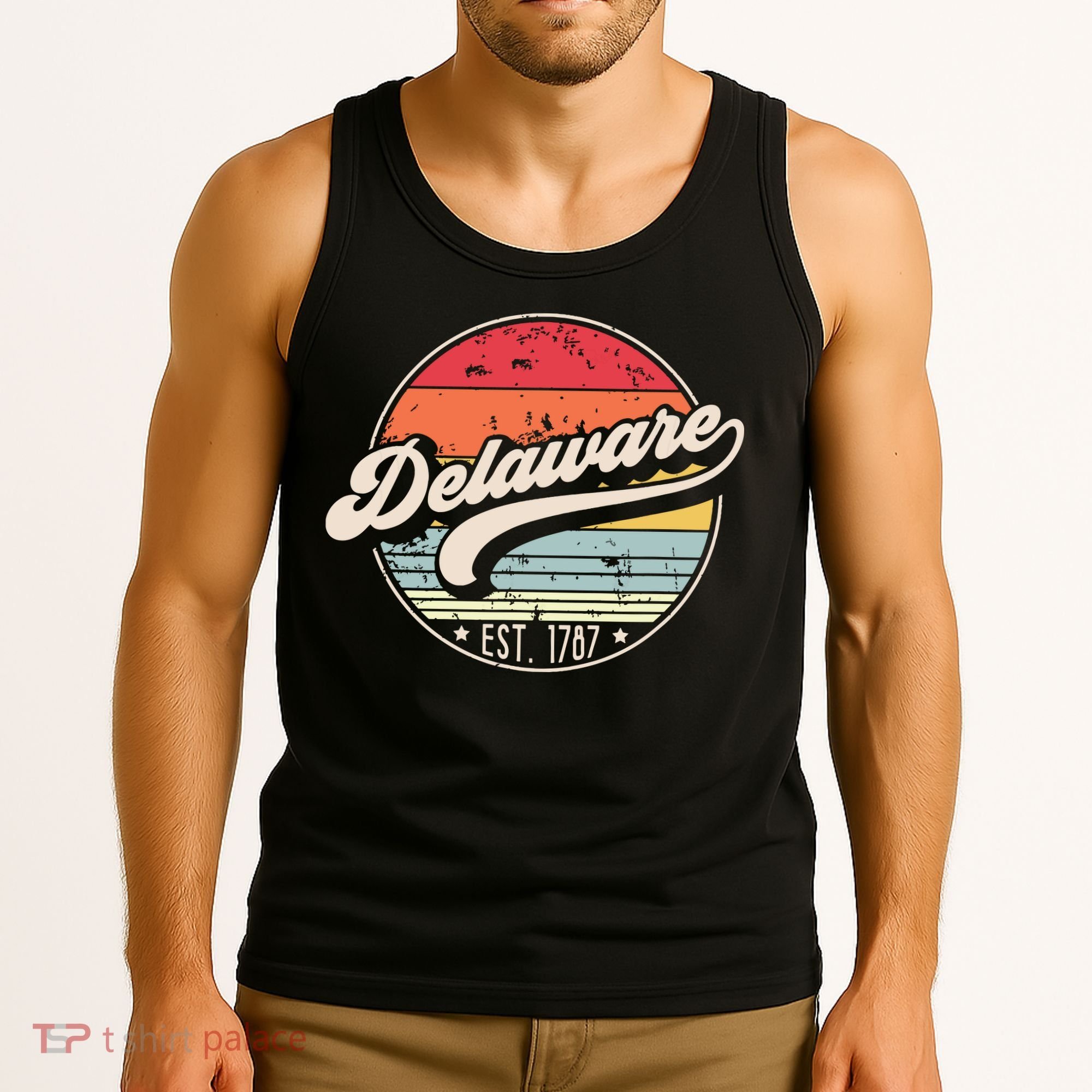 Retro Delaware Home State De Cool 70s Style Sunset Tank Top