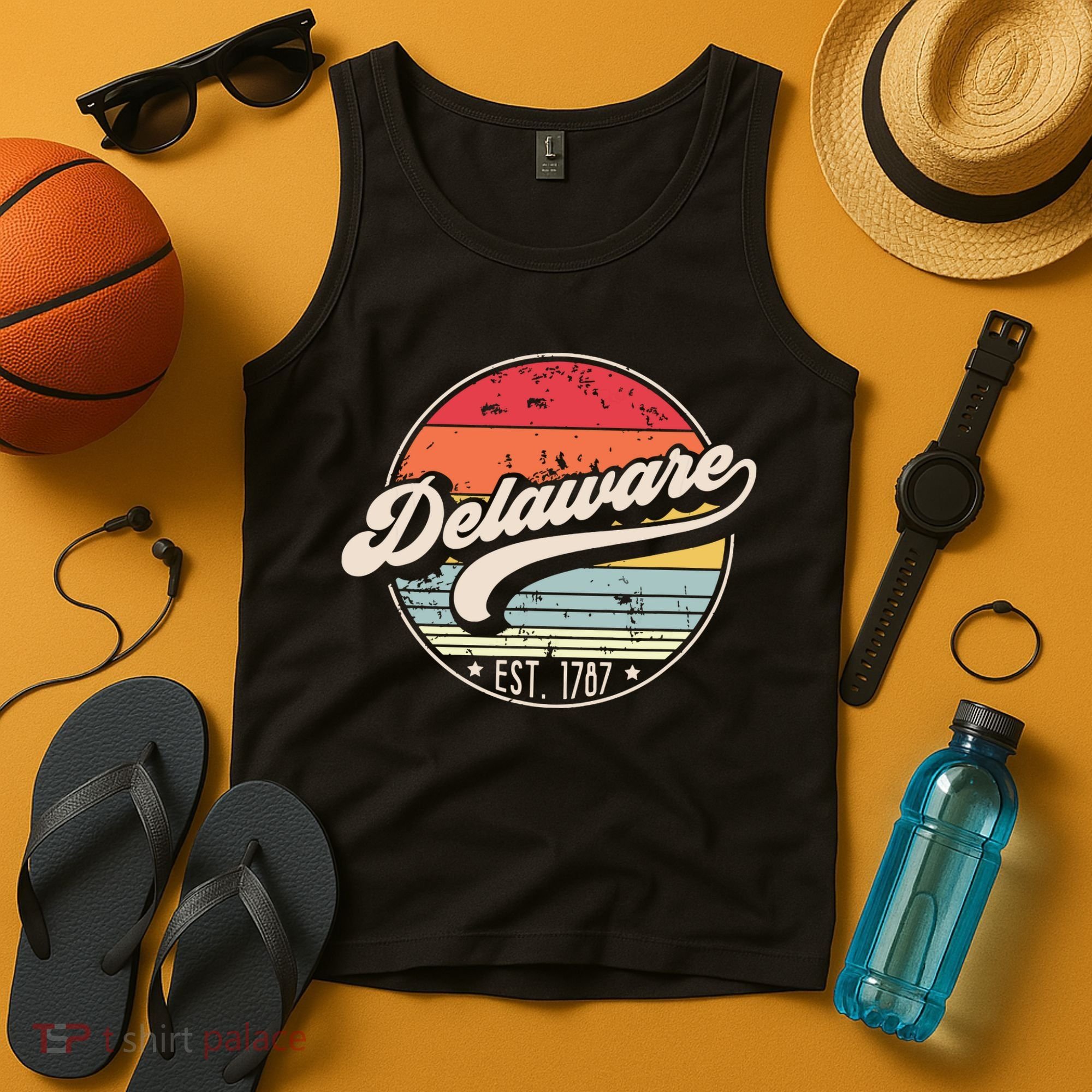 Retro Delaware Home State De Cool 70s Style Sunset Tank Top