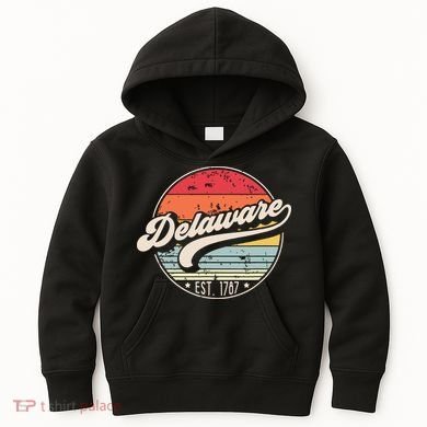Retro Delaware Home State De Cool 70s Style Sunset Kids Hoodie