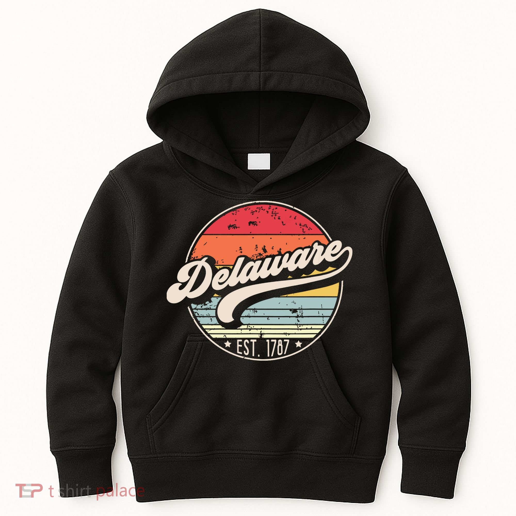 Retro Delaware Home State De Cool 70s Style Sunset Kids Hoodie