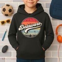 Retro Delaware Home State De Cool 70s Style Sunset Kids Hoodie thumb 2