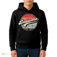 Retro Delaware Home State De Cool 70s Style Sunset Kids Hoodie thumb 4