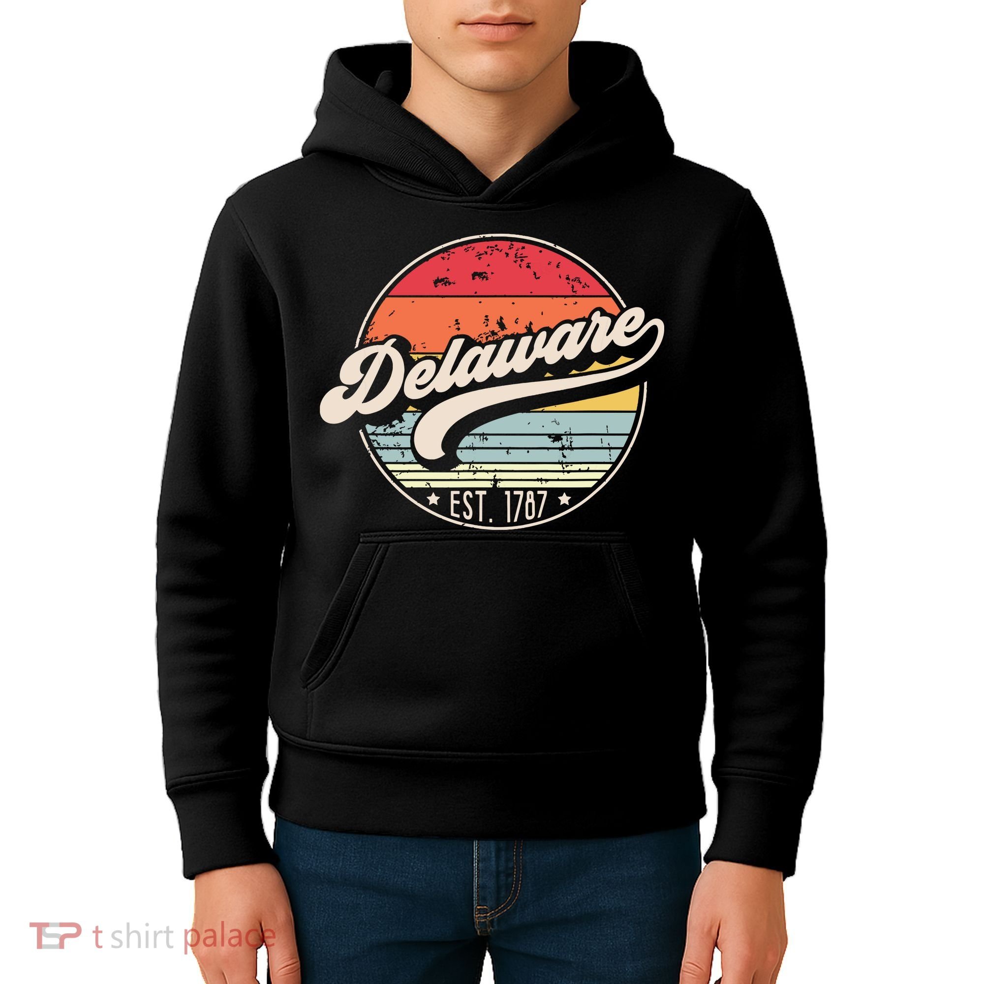 Retro Delaware Home State De Cool 70s Style Sunset Kids Hoodie