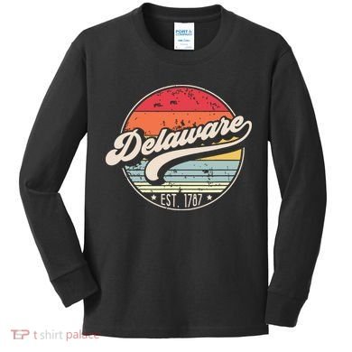 Retro Delaware Home State De Cool 70s Style Sunset Kids Long Sleeve Shirt