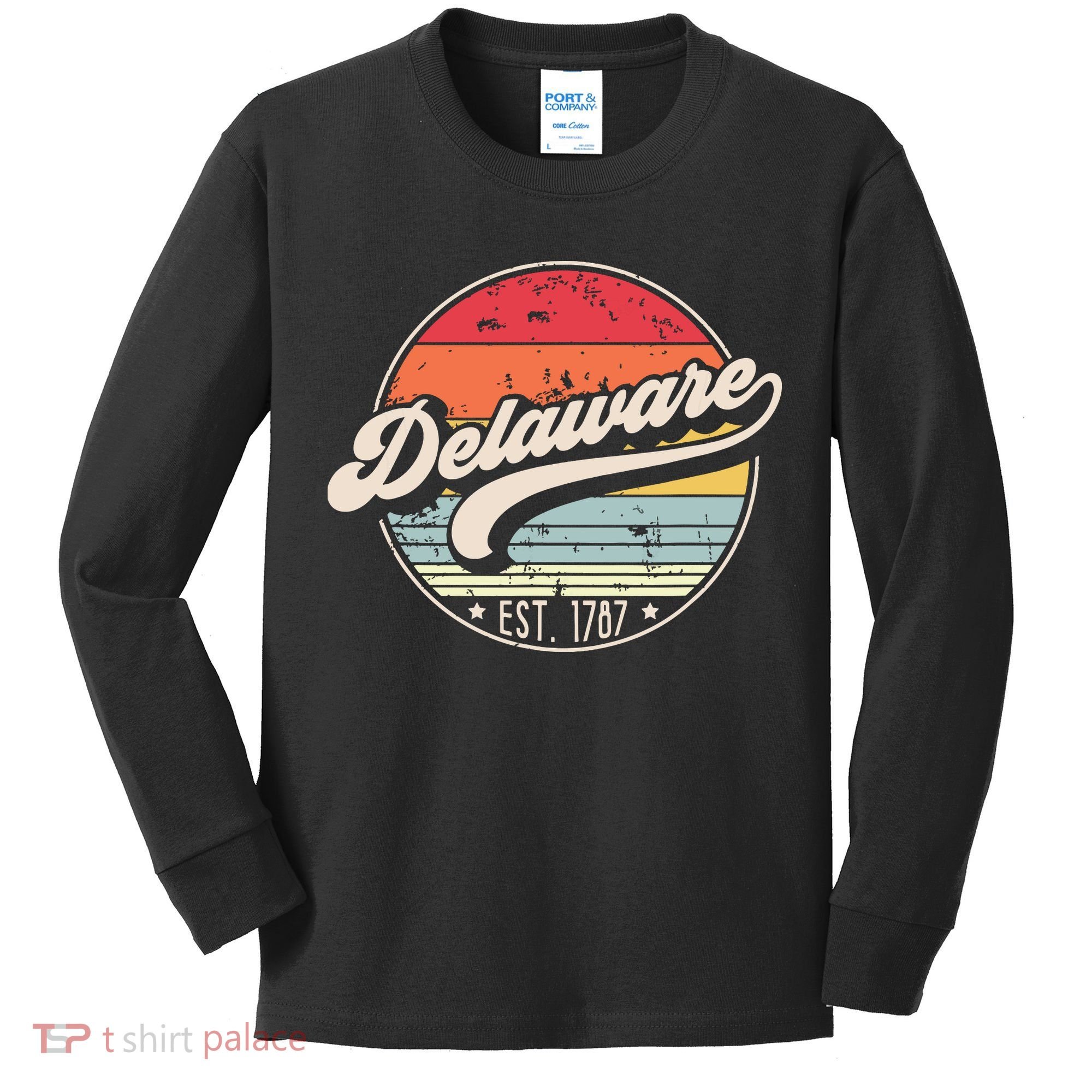 Retro Delaware Home State De Cool 70s Style Sunset Kids Long Sleeve Shirt