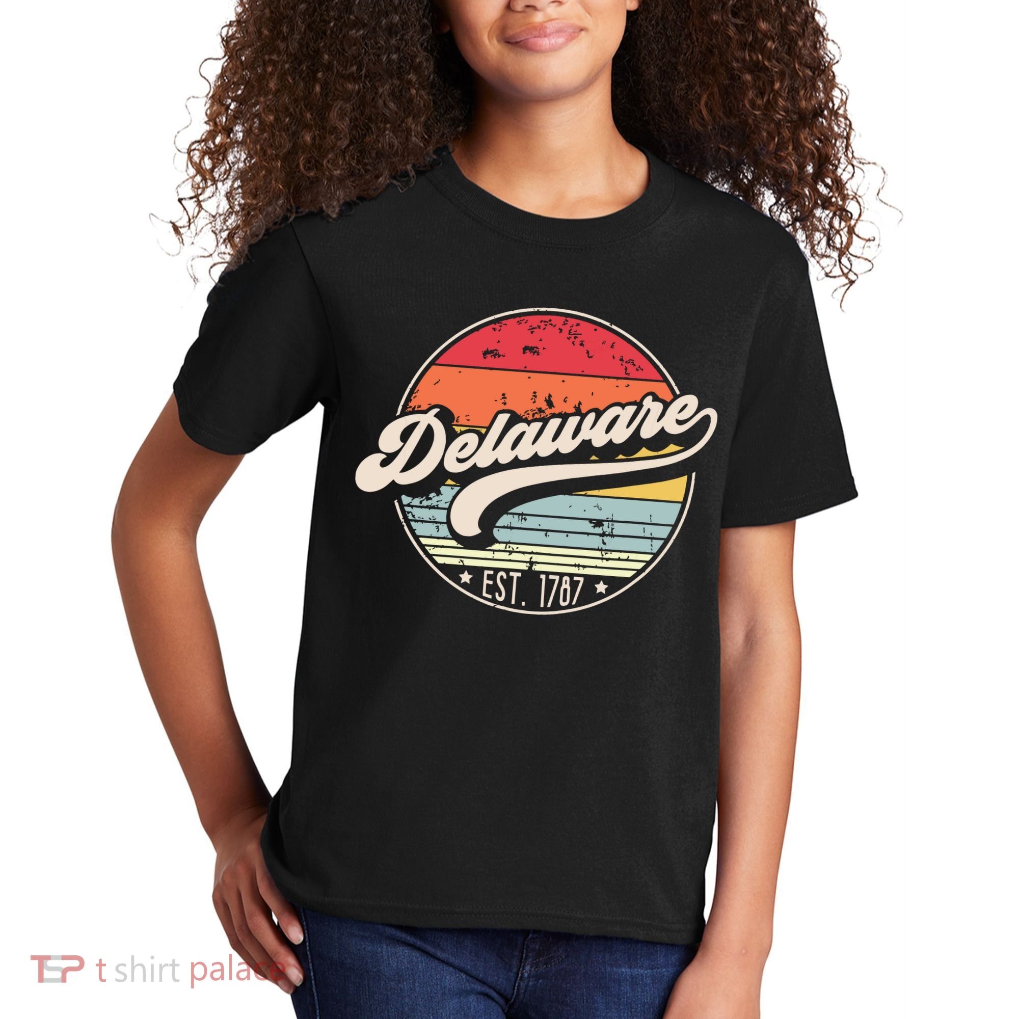 Retro Delaware Home State De Cool 70s Style Sunset Kids T-Shirt