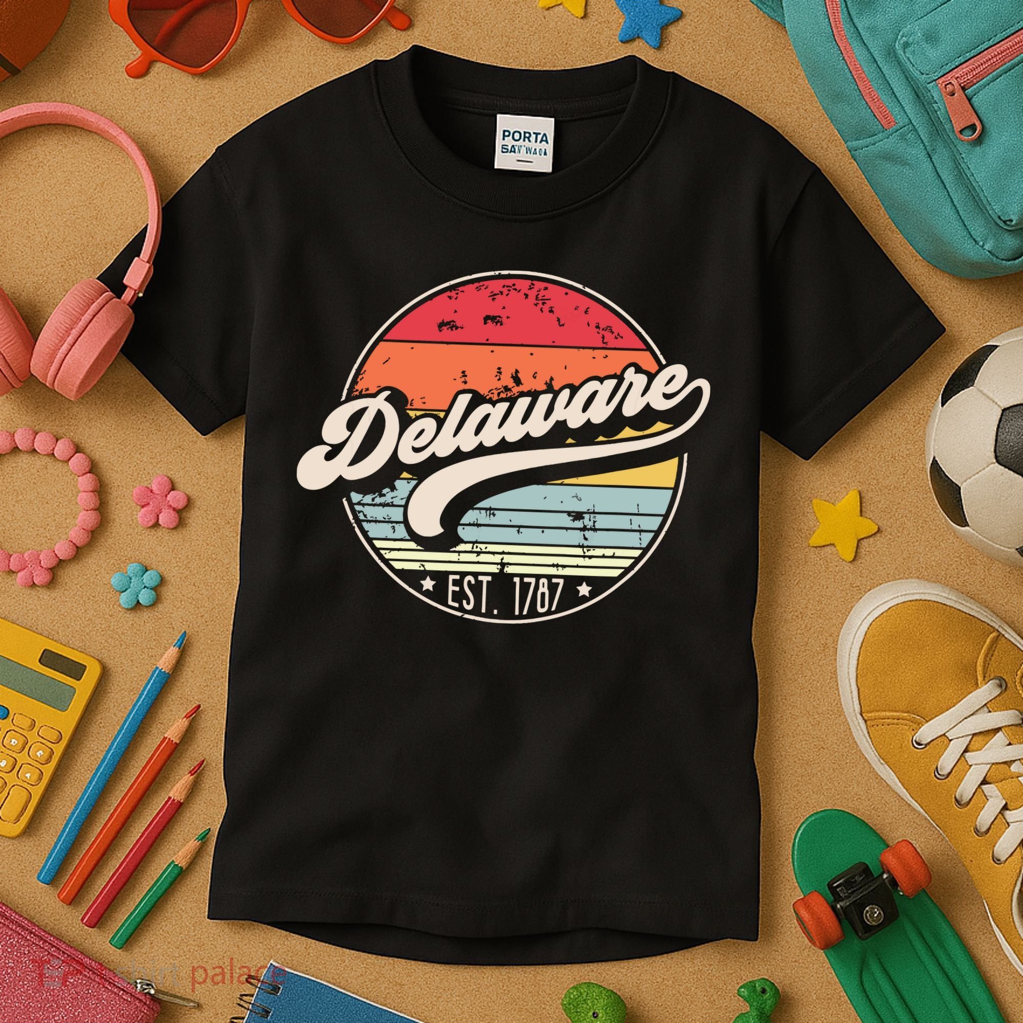 Retro Delaware Home State De Cool 70s Style Sunset Kids T-Shirt