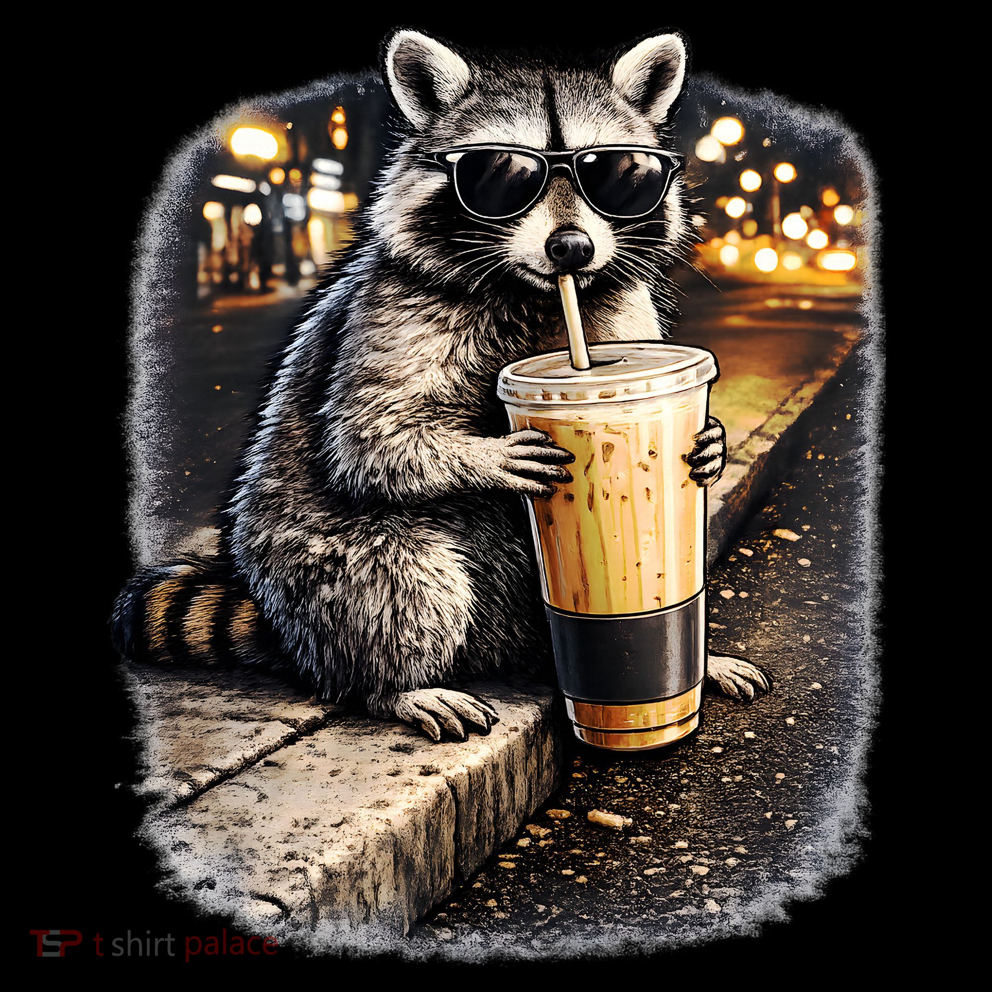 Raccoon Drinking Iced Coffee Hoodie