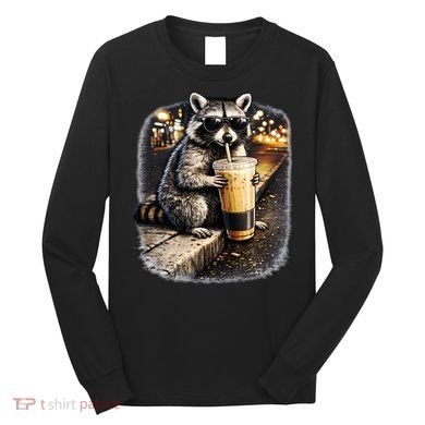 Raccoon Drinking Iced Coffee Long Sleeve Shirt