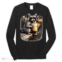 Raccoon Drinking Iced Coffee Long Sleeve Shirt thumb 0