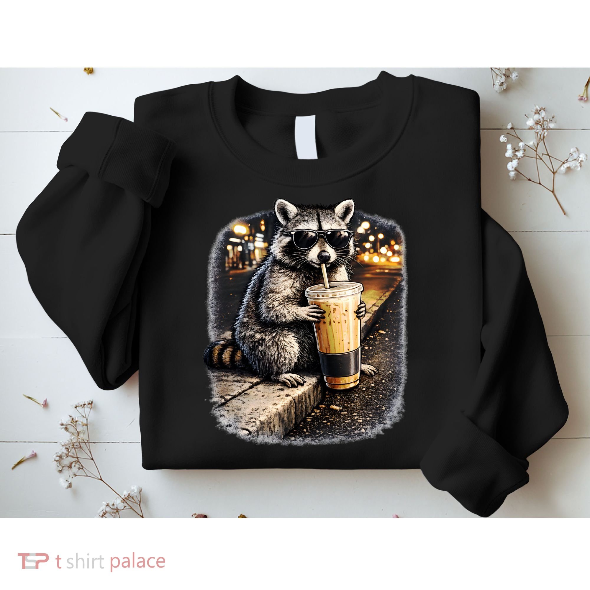 Raccoon Drinking Iced Coffee Sweatshirt