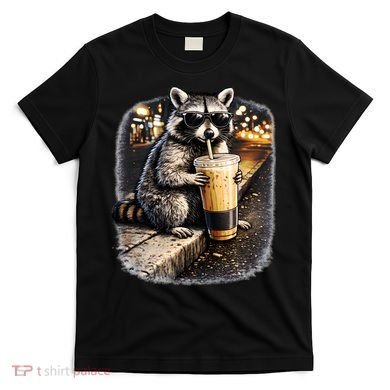 Raccoon Drinking Iced Coffee T-Shirt