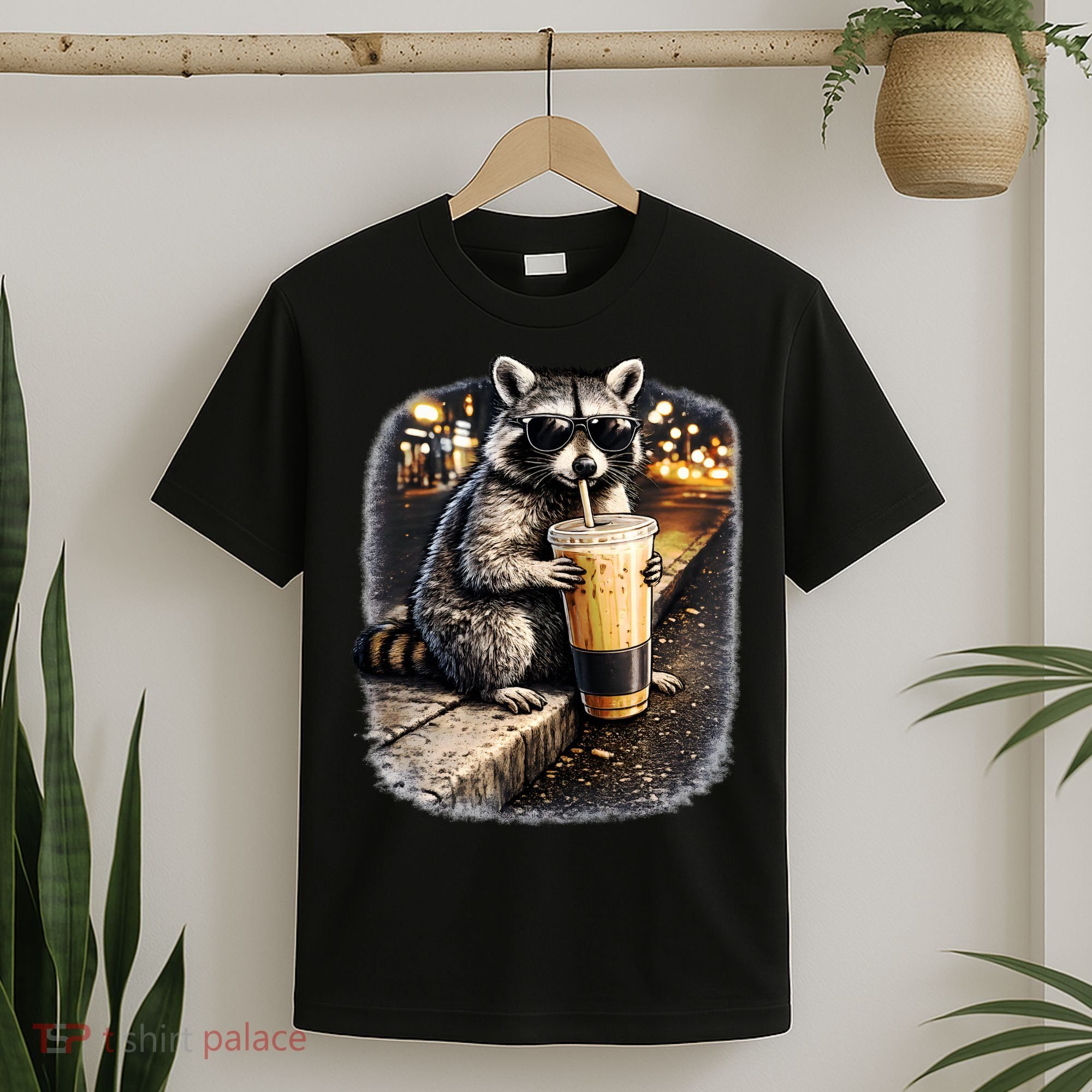 Raccoon Drinking Iced Coffee T-Shirt
