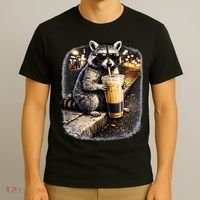 Raccoon Drinking Iced Coffee T-Shirt thumb 3