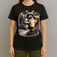 Raccoon Drinking Iced Coffee T-Shirt thumb 4