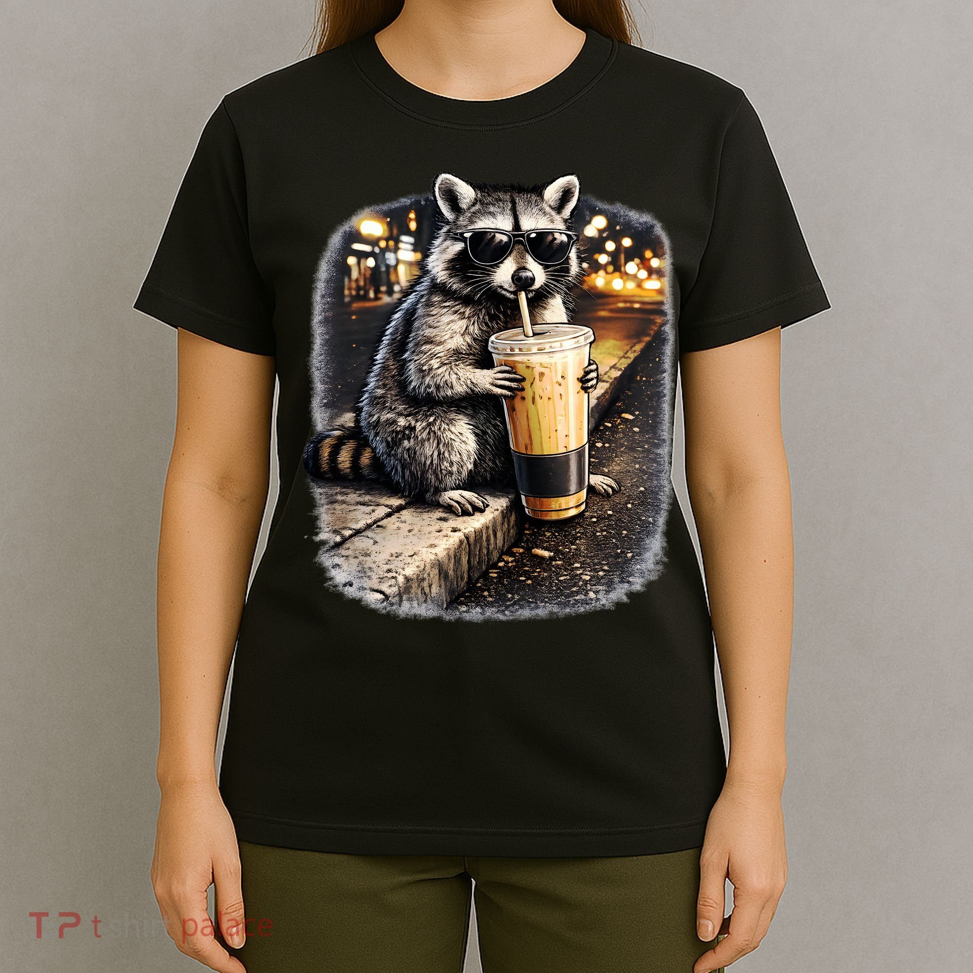 Raccoon Drinking Iced Coffee T-Shirt
