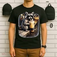 Raccoon Drinking Iced Coffee T-Shirt thumb 6