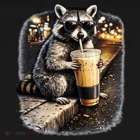 Raccoon Drinking Iced Coffee Bucket Hat thumb 4