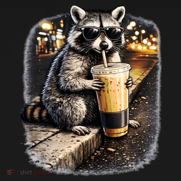Raccoon Drinking Iced Coffee Bucket Hat