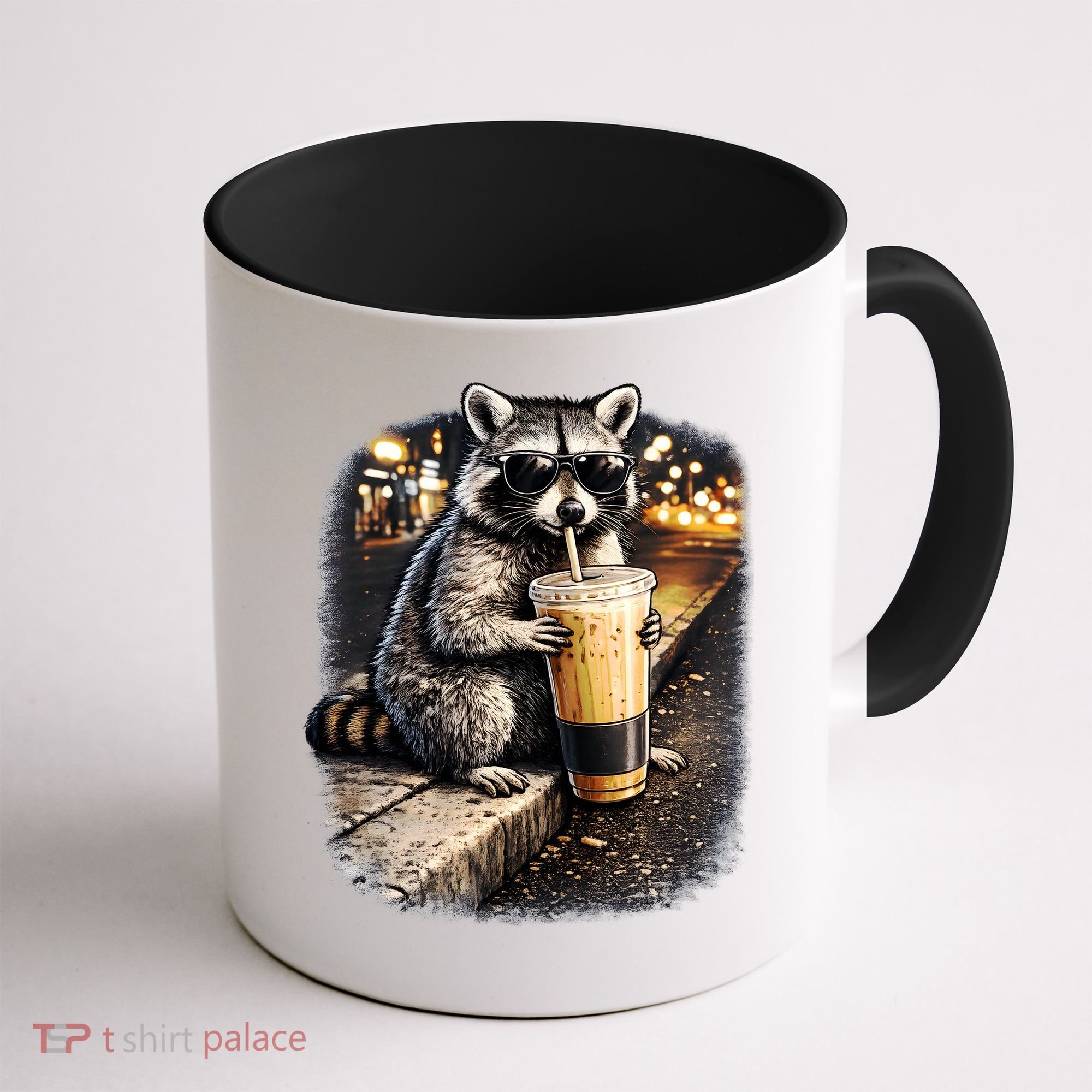 Raccoon Drinking Iced Coffee Coffee Mug