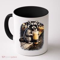 Raccoon Drinking Iced Coffee Coffee Mug thumb 0