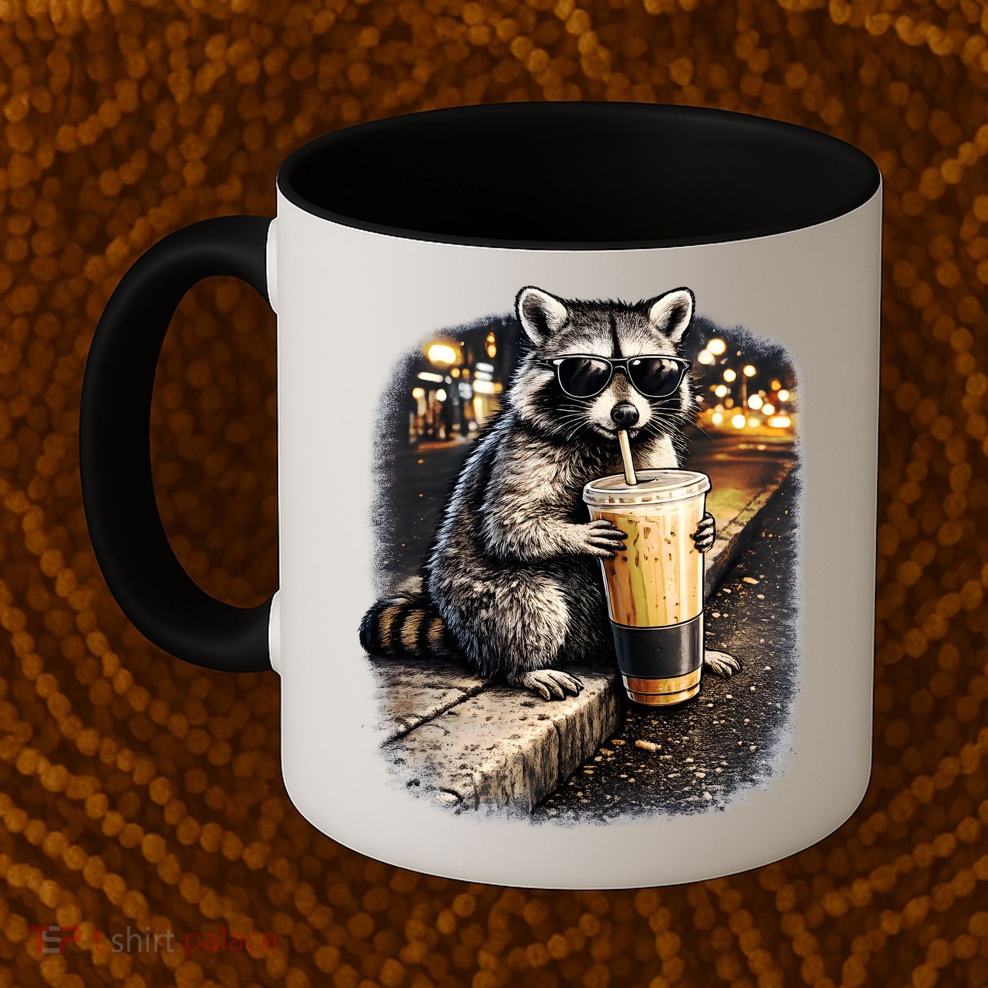 Raccoon Drinking Iced Coffee Coffee Mug