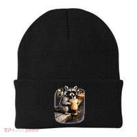 Raccoon Drinking Iced Coffee Beanie thumb 0