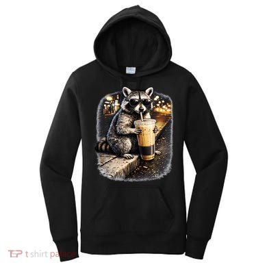 Raccoon Drinking Iced Coffee Women's Hoodie