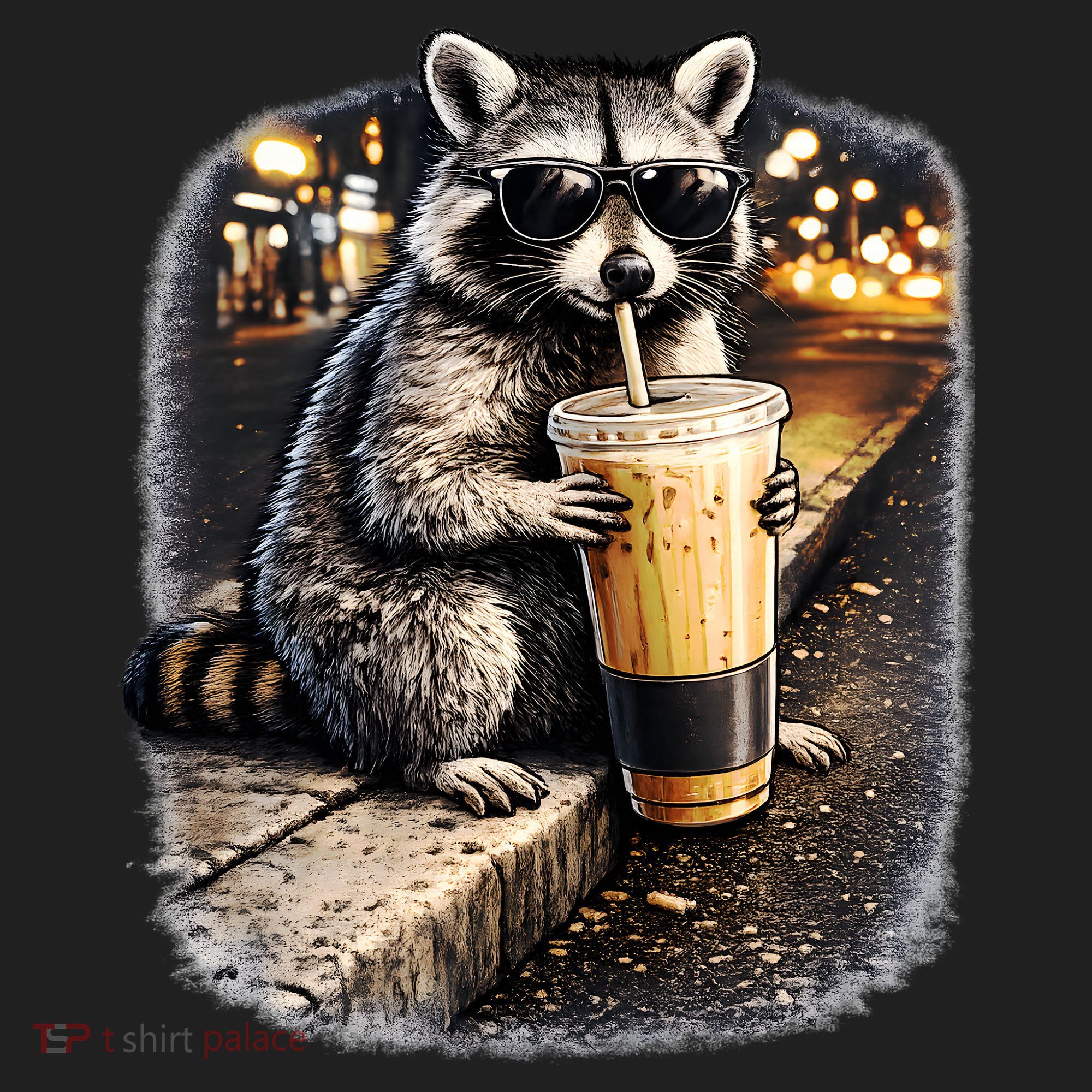 Raccoon Drinking Iced Coffee Tumbler