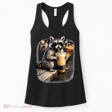 Raccoon Drinking Iced Coffee Women's Tank Top