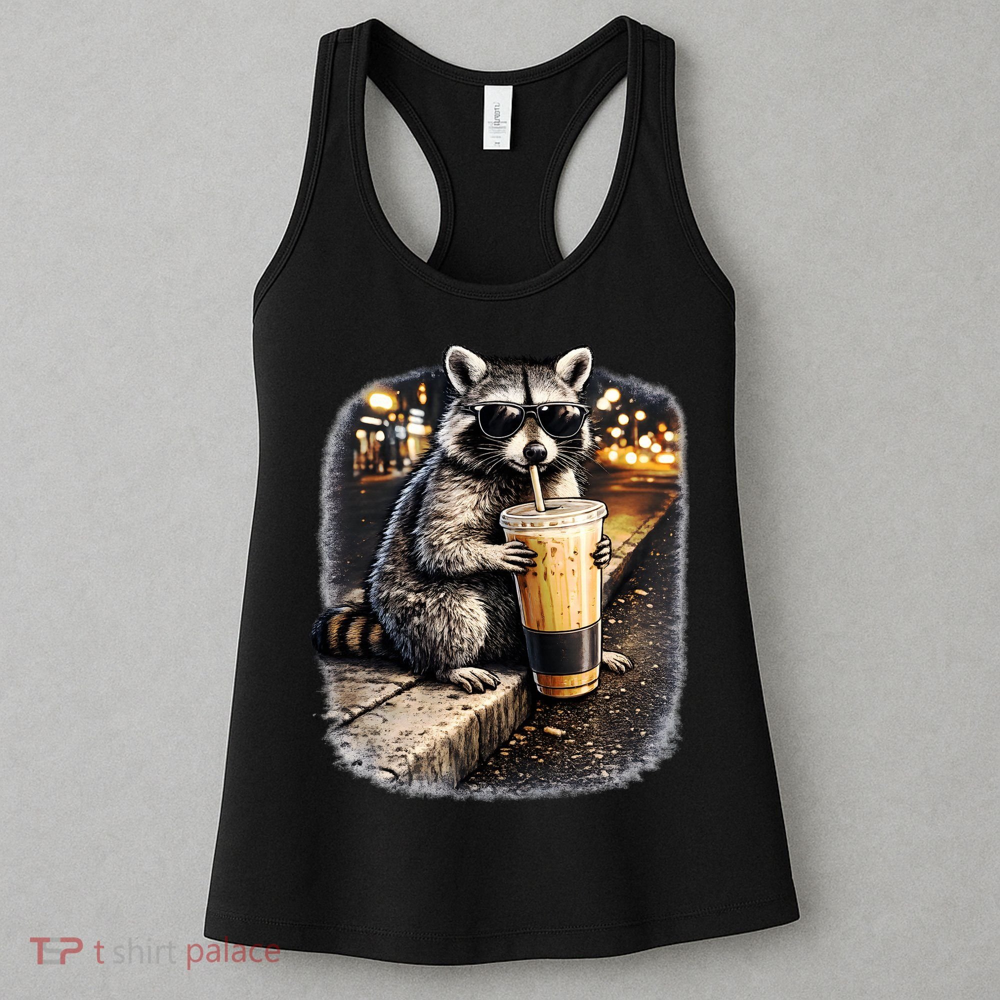 Raccoon Drinking Iced Coffee Women's Tank Top