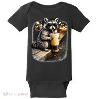Raccoon Drinking Iced Coffee Baby Bodysuit thumb 0