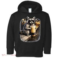 Raccoon Drinking Iced Coffee Toddler Hoodie thumb 0