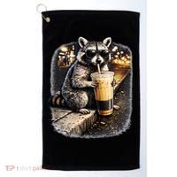 Raccoon Drinking Iced Coffee Golf Towel thumb 0