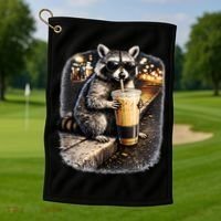 Raccoon Drinking Iced Coffee Golf Towel thumb 1