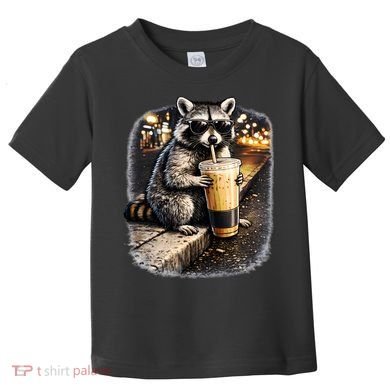 Raccoon Drinking Iced Coffee Toddler T-Shirt