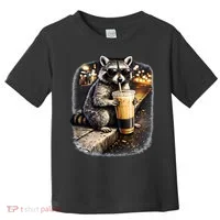 Raccoon Drinking Iced Coffee Toddler T-Shirt thumb 0