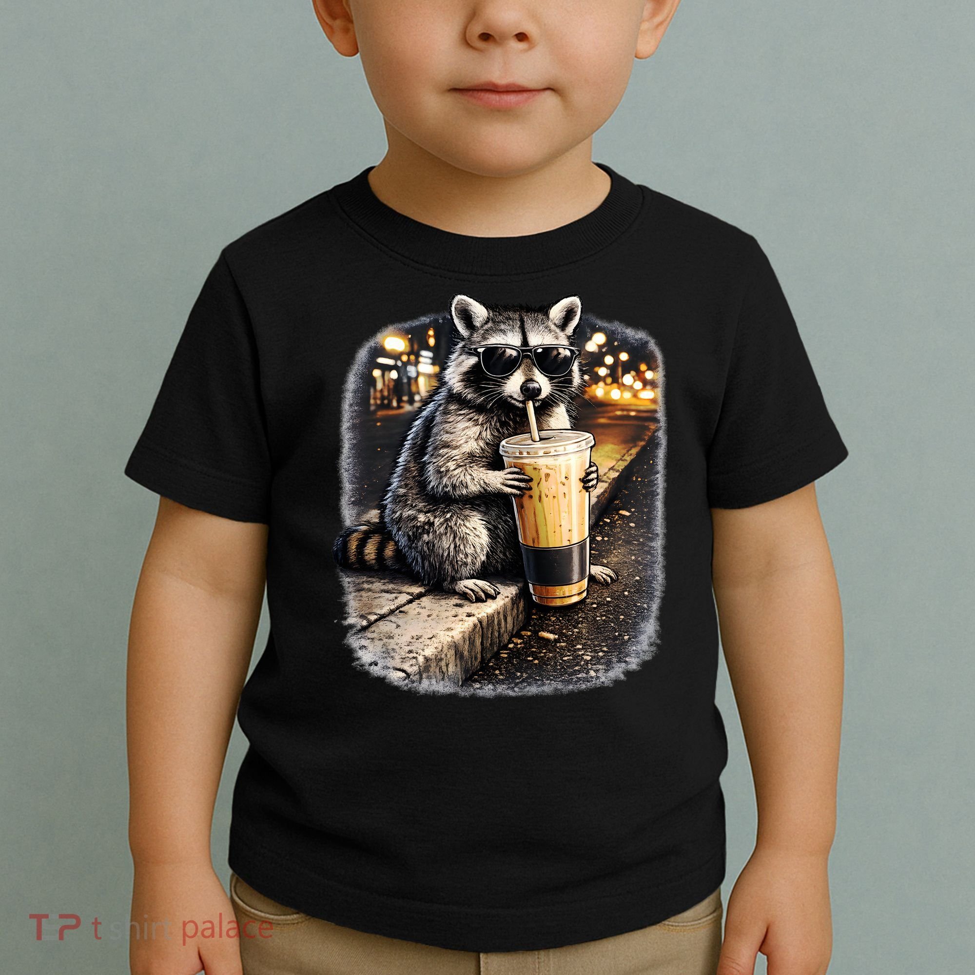 Raccoon Drinking Iced Coffee Toddler T-Shirt
