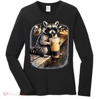 Raccoon Drinking Iced Coffee Women's Long Sleeve Shirt thumb 0