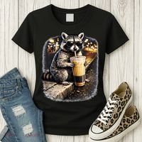 Raccoon Drinking Iced Coffee Women's T-Shirt thumb 3