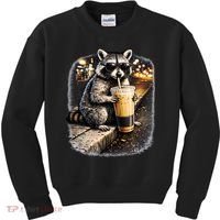 Raccoon Drinking Iced Coffee Kids Sweatshirt thumb 0