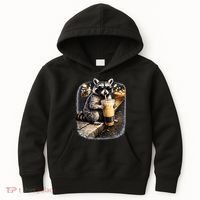 Raccoon Drinking Iced Coffee Kids Hoodie thumb 0